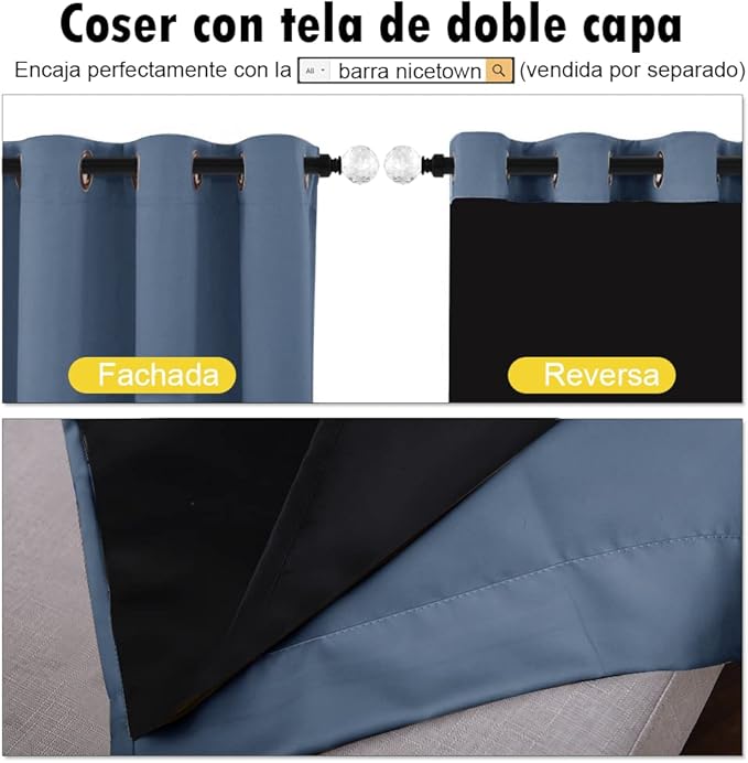 NICETOWN Stone Blue 100% Blackout Curtains 2 Panels Set Burg, Thermal Insulated Full Blackout 2-Layer Lined Drapes, Energy Efficiency Window Draperies for Boy's Room (42-inch W by 54-inch L)