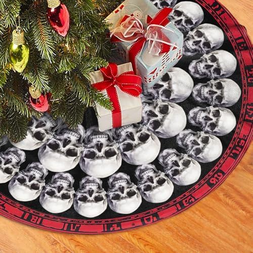 Halloween Skull Christmas Tree Skirt Funny Tree Mat for Farmhouse Xmas Holiday Party Decorations Indoor Outdoor 36 Inch by juniissl
