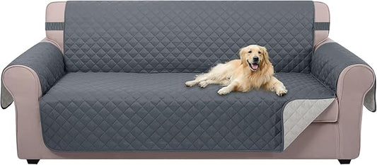 U-NICE HOME Reversible 4 Seater Sofa Cover 91 Inch Large Couch Covers for 4 Cushion Couch with Elastic Straps Water Resistant Furniture Protector for Pets Cat (Sofa XX-Large, Dark Blue/Light Grey)