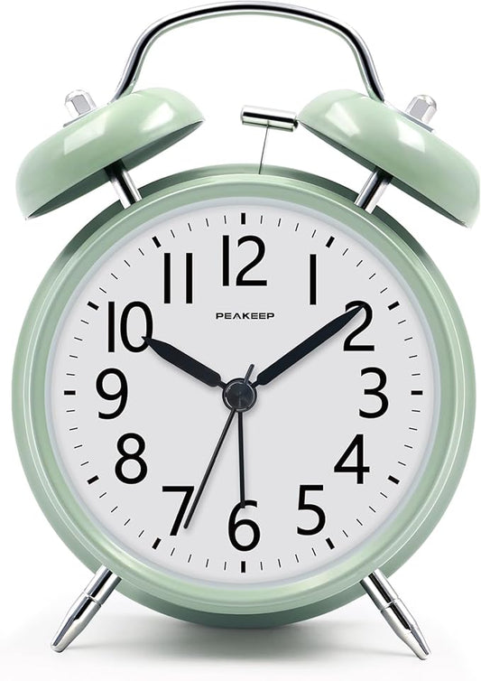 Peakeep Loud Battery Alarm Clock for Heavy Sleepers Adults Kids | Analog 4.5" Twin Bell Old School Fashioned Style for Bedrooms Living Kids?€? Room Decor (Avocado Green) by PEAKEEP