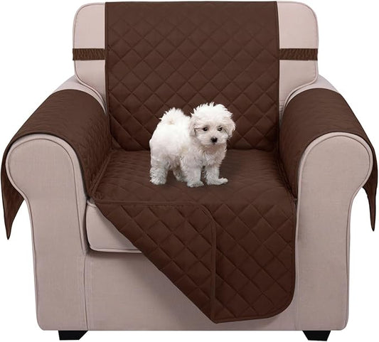 U-NICE HOME Recliner Chair Covers Reversible Chair Cover Pet Covers for Dogs with Elastic Straps Water Resistant Diamond Quilted (23''Armchair, Brown/Brown)