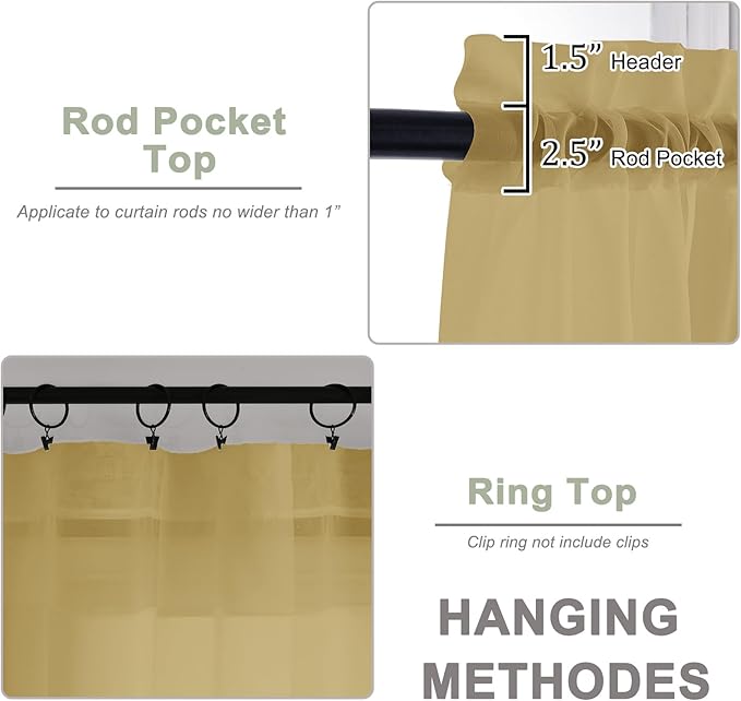 OWENIE Gold Sheer Curtains 120 Inches Long 2 Panels Set, Airy Lightweight Sheer Gold Curtains for Living Room Bedroom, Farmhouse Voile Filmy Rod Pocket Curtains Drapes, 2 Pcs, Each 59" Wx120 L Inch