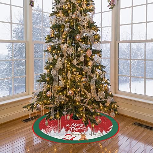 Christmas Tree Skirt Red and Green Tree Skirt Ornaments Soft Plush Christmas Tree Mat with Santa Snow Claus Deer for Decorations Holiday Party Indoor Outdoor 48 Inches - Image 5