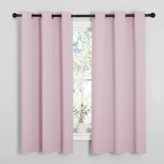 NICETOWN Baby Pink Blackout Curtains 48 inches Length for Laundry Room, 2 Panels, 42" Wide, Thermal Insulated Decoration Drapes for Short Window