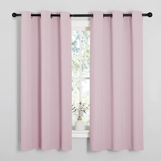 NICETOWN Baby Pink Blackout Curtains 40 inches Length for Kitchen, 2 Panels, 29" Wide, Thermal Insulated Decoration Drapes for Small Window