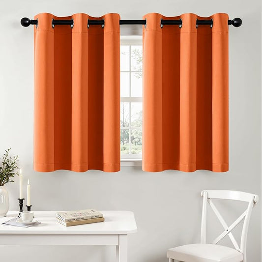 MIULEE Orange Blackout Curtains for Bedroom Living Room 36 Inches Long 2 Panels, Thermal Insulated Room Darkening Drapes Grommet Noise Reducing Light Blocking Window Treatments 40x36 Inch