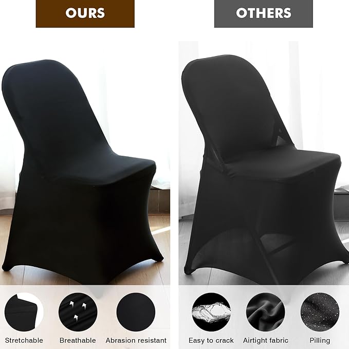 Fixwal 55 Pcs Black Folding Chair Cover, Spandex Stretch Covers Ideal for Wedding, Party, Dining, Business Meeting, Banquet, Universal Fitted Washable Slipcover