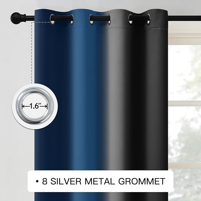COSVIYA Curtains & Drapes Dark Blue and Black Curtains 84 inch Length 2 Panels,Full Room Darkening Grommet Insulated Thermal Window Curtains for Bedroom/Living Room,52x84inches