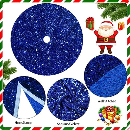 FANPROMS Blue Christmas Tree Skirt 21 Inches Sequin Xmas Tree Skirts Embroidered Velvet Tree Base Cover Shiny Glitter Tree Skirt Mat Royal Blue for Christmas Tree Decorations All Season Holiday Party - Image 4