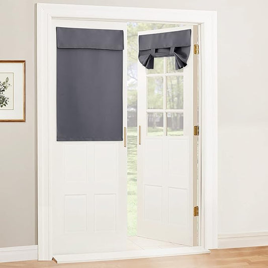 RYB HOME Blackout French Door Curtain - Privacy Thermal Insulated Window Shades for Patio Kitchen Front Entry Back Door Glass Window, Self Adhesive No Drill, 1 Panel, 30" W x 40" L, Grey