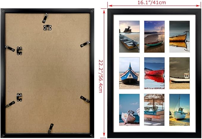 HORLIMER 9 Openings 4x6 Picture Frames Collage Set of 2, Black Multi Photo Frame for Wall Hanging, Horizontally or Vertically Display