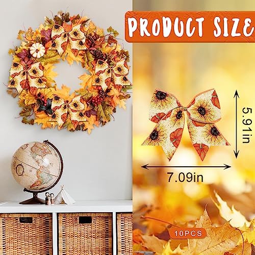 10PCS Fall Wreath Bows Thanksgiving Bows Pumpkin Sunflowers Rustic Farmhouse Burlap Bows for Wreath, Autumn Ribbon Bows for Thanksgiving Party Home Indoor Outdoor Decoration Wreath Ornament Supplies - Image 2