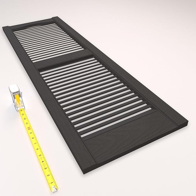 Ekena Millwork Lifetime Vinyl LL1S14X07500TG Standard Cathedral Top Center Mullion, Open Louver Vinyl Shutters, w/Installation Shutter-Lok's & Matching Screws (Per Pair), 14 1/2"W x 75"H, Tuxedo Grey