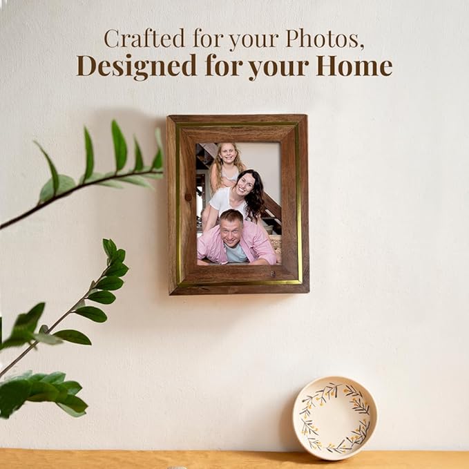Folkulture MDF Photo Frame for Wall or Tabletop | Rustic Roots 5x7 Rustic Wooden Picture Frame with Plexiglass | Vertical & Horizontal Display | Handmade House Warming Gifts