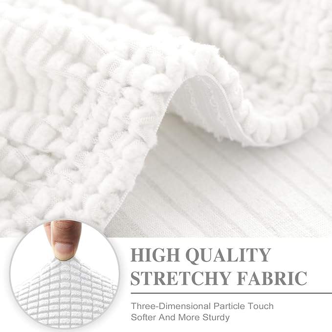 LA MEACK Couch Cushion Covers for Sectional Sofa L Shape Washable Separate Seat Chaise Couch Cover Stretch Sofa Slipcovers with 2 Pcs Pillowcases(3 Seater + 1 Chaise, White)