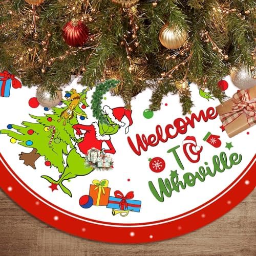 Christmas Tree Skirt 48 Inches, Green Soft and Funny Farmhouse Christmas Decorations Holiday Party Indoor Outdoor Home Decor by KSZNZB