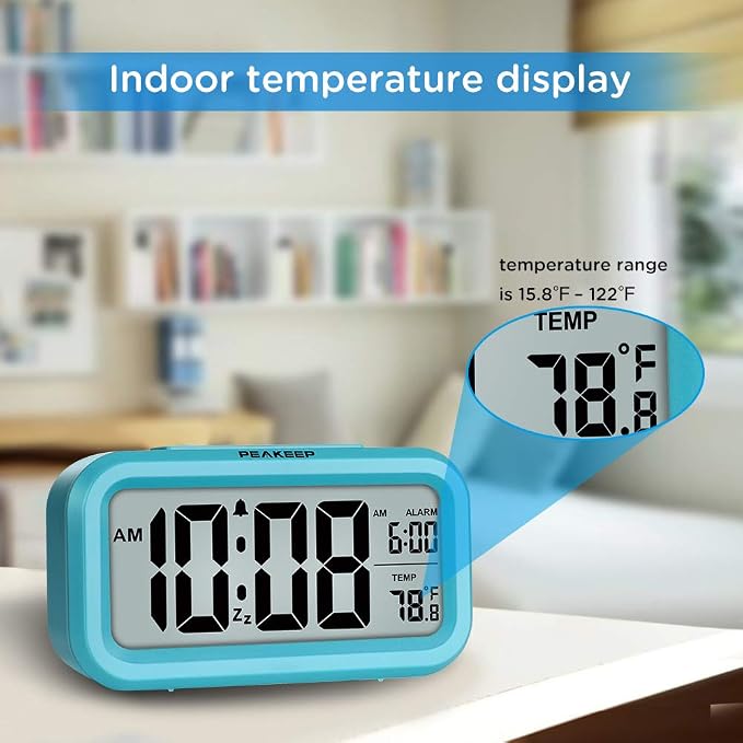Peakeep Night Light Digital Alarm Clock Battery Operated Indoor Temperature | Small Cordless Cute Clock for Bedroom Desk Travel, Simple to Use for Teens Kids (Blue) - Image 4