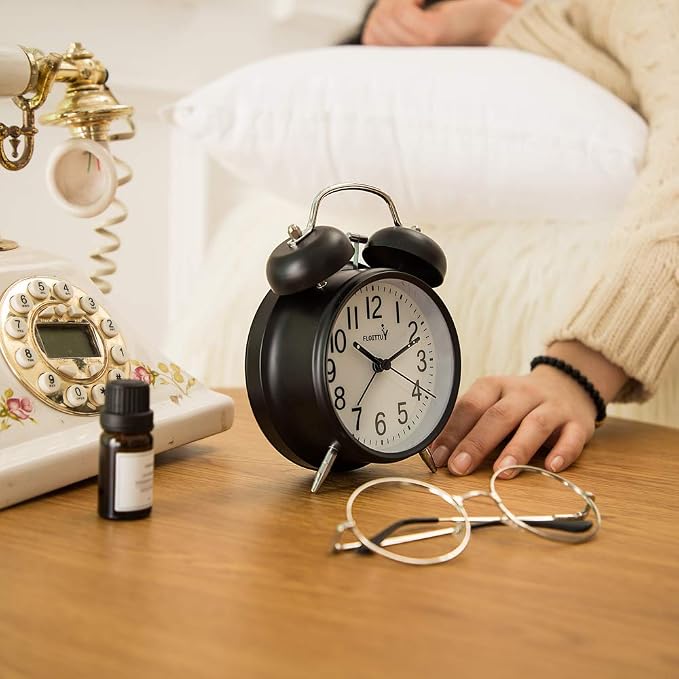 FLOITTUY {Loud Alarm for Deep Sleepers) 4'' Twin Bell Alarm Clock with Backlight for Bedroom and Home Decoration(Black) - Image 5