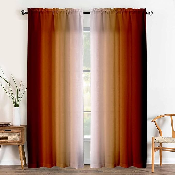 Abstract Orange Curtains for Living Room 84 inch Length 2 Panels Set, Burnt Orange Light Filtering Curtains for Bedroom,Vintage Ombre Curtain Dark Orange Kitchen Curtain Terracotta Window Drapes