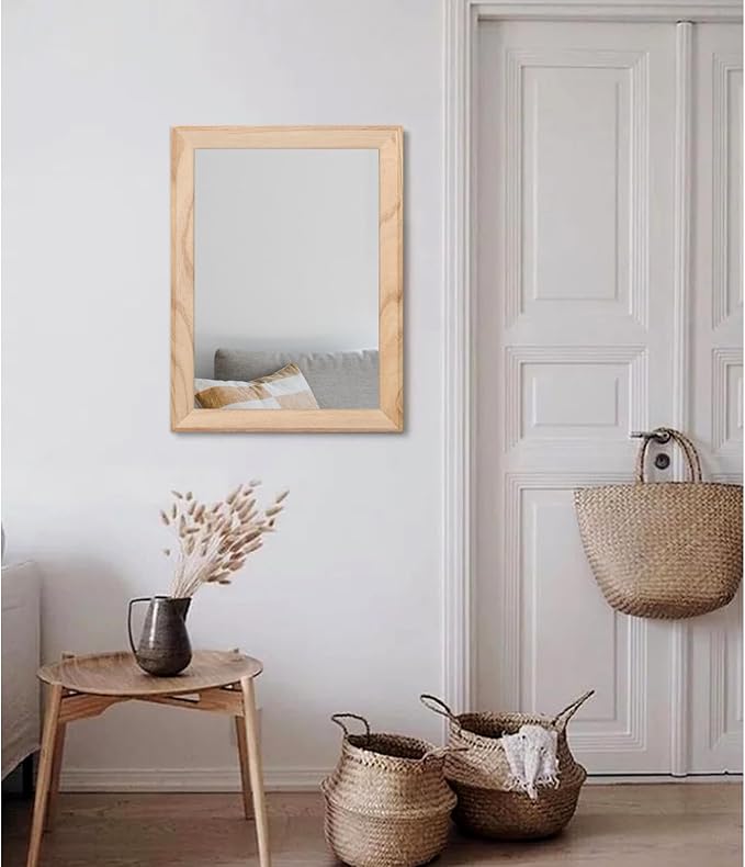 AAZZKANG Rustic Mirrors for Wall Rectangle Wood Frame Mirror Decorative for Farmhouse Bedroom Bathroom Living Room Large 20"x16"