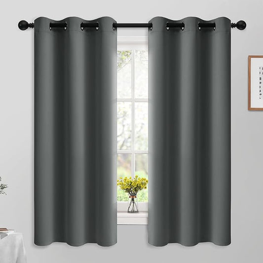 Yakamok 63 Inch Length Blackout Curtains for Bedroom, Thermal Insulated Room Darkening Grommet Top Window Drapes for Living Room,Dark Grey,42W x 63L,2 Panels