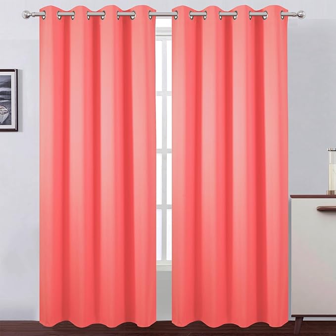 LEMOMO Blackout Curtains 52 x 120 Inch Long Coral Curtains Set of 2 Panels Room Darkening Curtains for Bedroom and Living Room