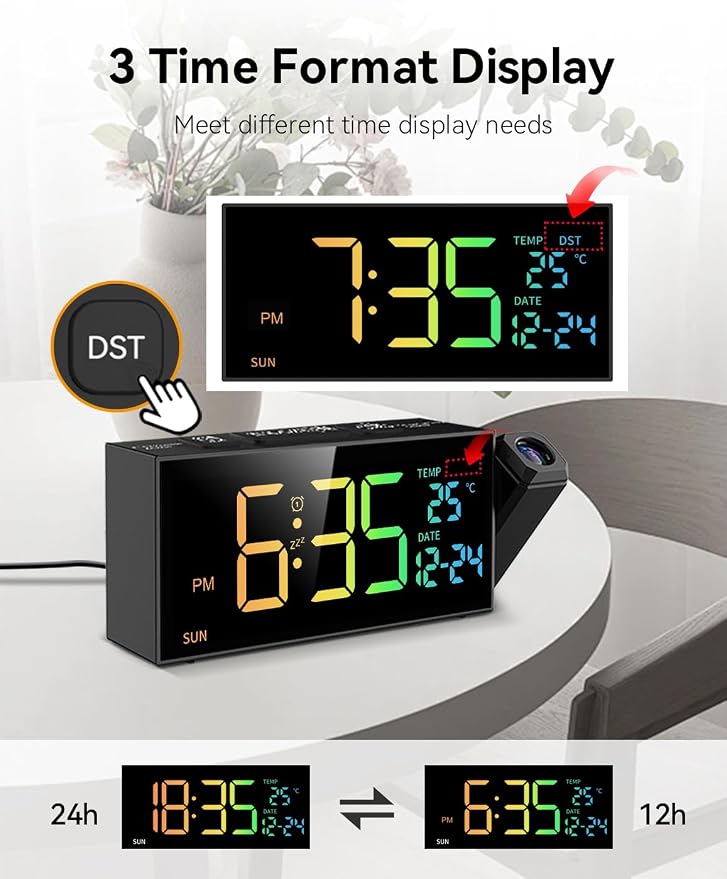 Netzu Projection Clock for Bedroom Ceiling, Alarm Clocks RGB - Image 7
