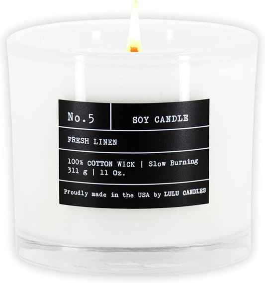 Lulu Candles | Fresh Linen | Luxury Scented Soy Jar Candle | Hand Poured in The USA | Highly Scented & Long Lasting | 11 Oz.
