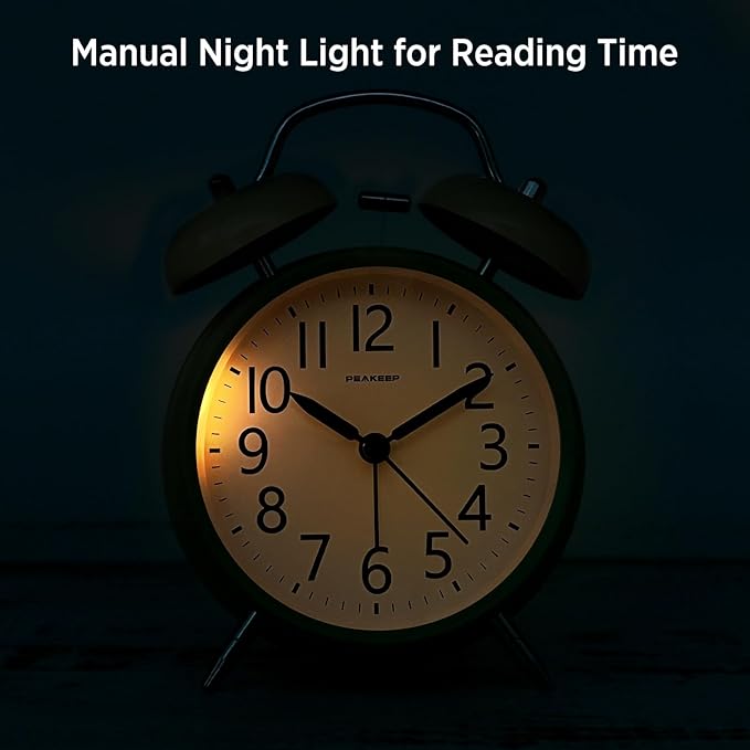 Peakeep Loud Battery Alarm Clock for Heavy Sleepers Adults Kids | Analog 4.5" Twin Bell Old School Fashioned Style for Bedrooms Living Kids?€? Room Decor (Avocado Green) - Image 3