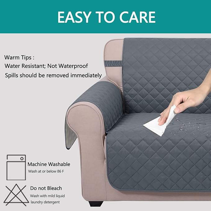 U-NICE HOME Reversible 4 Seater Sofa Cover 91 Inch Large Couch Covers for 4 Cushion Couch with Elastic Straps Water Resistant Furniture Protector for Pets Cat (Sofa XX-Large, Dark Blue/Light Grey)