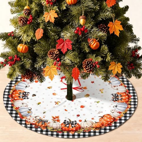 48 Inch Fall Tree Skirt Mat Short Plush Pumpkin Tree Skirts for Indoor Outdoor Fall Tree Decoration - Image 3