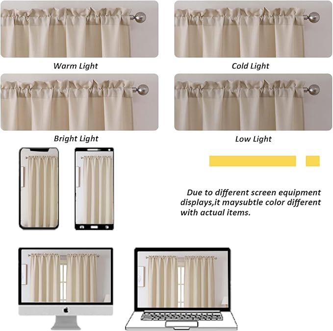 Chyhomenyc Short Curtains 30 Inch Length, Faux Linen Textured Small Kitchen Curtains, Light Filtering Half Window Curtains for Bathroom Basement Cabinet, Each 30x30 Inch, Linen Color