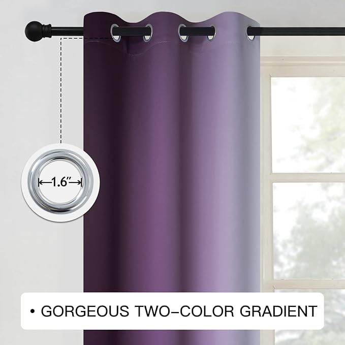 COSVIYA Curtains & Drapes Ombre Purple Curtains 72 inch Length 2 Panels, Grommet Room Darkening Light Blocking Insulated Thermal Gradient Window Curtains for Bedroom/Living Room,42x72 inches
