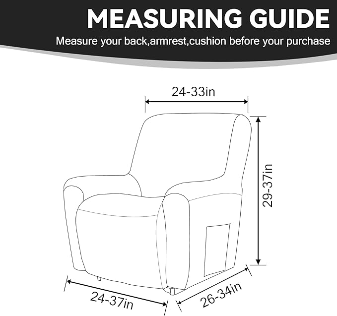 Cupuamon Recliner Chair Covers,Lazy Boy Recliner Covers Stretch Reclining Covers 1 Piece Furniture Protector with Elastic Bottom for Dog,Kids-Black