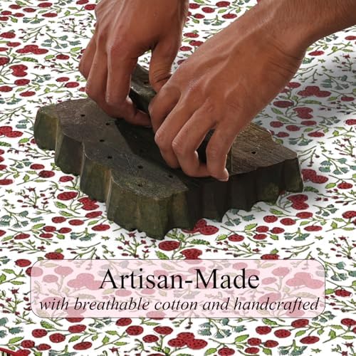 Ridhi Garnet Red Hand Block Print Cotton Christmas Tree Skirt 70 Inch - Image 5