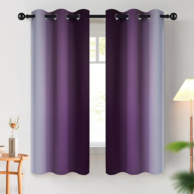 COSVIYA Curtains & Drapes Room Darkening Ombre Curtains 63 inch Length,Grommet Purple and Greyish White Gradient Light Blocking Insulated Thermal Curtains for Bedroom Living Room,2 Panels,42x63 inches