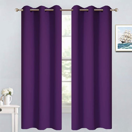 Yakamok Blackout Curtains Room Darkening Thermal Insulated with Grommet Window Curtain for Bedroom, 38 x 63 inch,Purple, 2 Panels