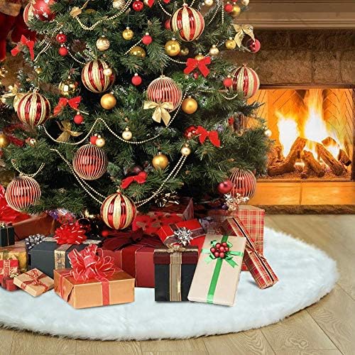 Christmas Tree Skirt - 48 Inches White Christmas Tree Skirt, High-End Soft Classic Fluffy Faux Fur Tree Skirt for Xmas Tree Decorations and Ornaments by TOBEHIGHER