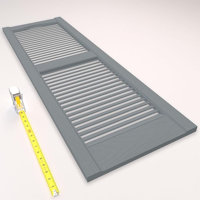 14 1/2"W x 80"H Lifetime Vinyl, Standard Cathedral Top Center Mullion, Open Louver Shutters, w/Installation Shutter-Lok's & Matching Screws (Per Pair), Platinum