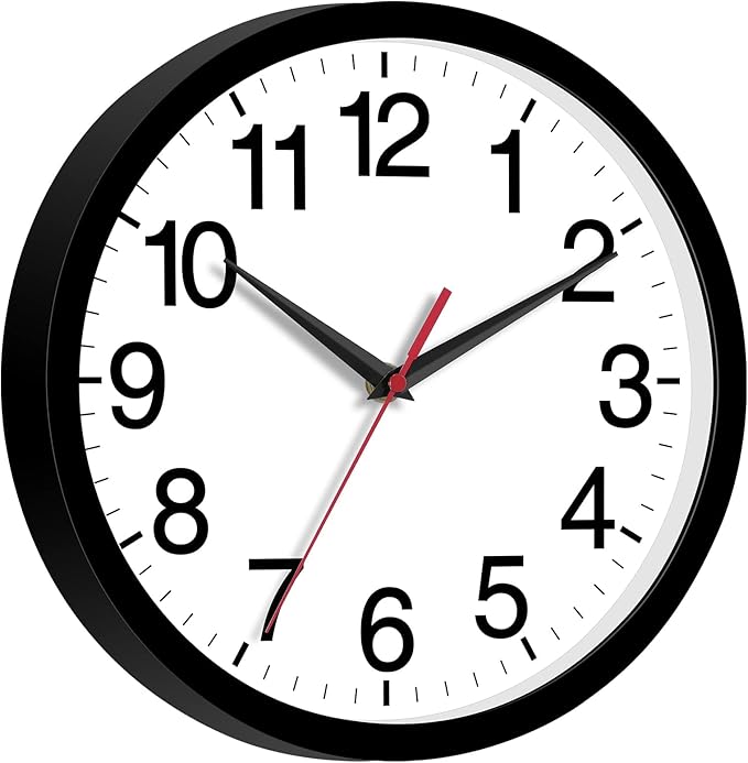 Wall Clock Modern 10 Inch Black Battery Operated Silent Non Ticking Analog for Living Room Office Home Bedroom Kitchen Bathroom