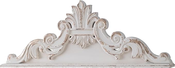 SOFE 39 inch Floral Carved Wall Sculptures French Country Wall Decor, Gorgeous Shabby Chic White Wood Wall Art, Arabesque Over The Door Decor for Farmhouse Living Room Bedroom Entryway Kitchen