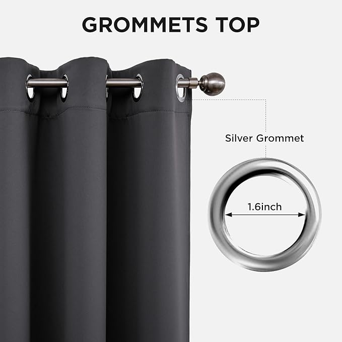 Joydeco Blackout Curtains 90 Inches Long 1 Panel, Thermal Insulated Long Curtains& Drapes 1 Piece, Room Darkening Grommet Drapes for Living Room Bedroom Window (W70 x L90 Inch, Dark Grey)
