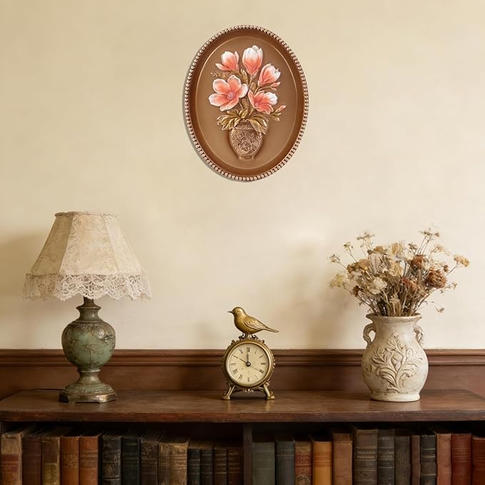 SIKOO Vintage Wall Sculptures Bronze Gold Magnolia Flower Wall Art Hand Painted Ornate Wall Hanging Decoration Antique Pediment Wall Statue Ornament Decor Gallery for Kitchen Bedroom Living Room