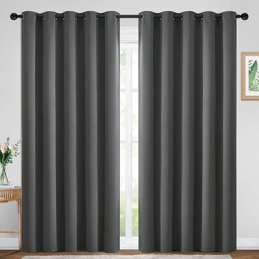 Yakamok Blackout Curtains Room Darkening Thermal Insulated with Grommet Window Curtain for Bedroom/Living Room(70Wx84L inch, Dark Grey, 2 Panels)