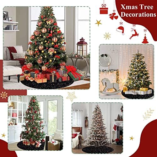 FUHSY 36 Inches Sequin Velvet Christmas Tree Mat Black Glitter Embroidered and Sequined Tree Decorative Skirts Sparkly Personalized Tree Skirts for Christmas Halloween Tree Skirt for Holiday Party - Image 6