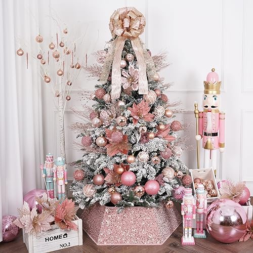 Christmas Tree Collars for Atificial Trees, 24 Inch Sparkling Sequins Christmas Skirt, Base Cover,Holiday Home Decor Ring(Rose Gold,Large) - Image 3