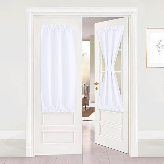NICETOWN Room Darkening French Door Curtain, Privacy Thermal Insulated Window Curtain for Glass/Front/Sliding/Patio Door, 1 Panel, 25" Wide x 50" Long, Pure White