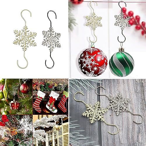 AUOCATTAIL 20 Pcs Snowflake Christmas Ornament Hooks Gold Silver Christmas Snowflakes S Hook Wire Coat Hanger Decorate for Xmas Winter Party Supplies 2.67 inch - Image 3