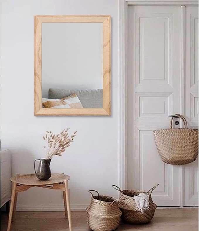 AAZZKANG Rustic Mirrors for Wall Rectangle Wood Frame Mirror Large 28"x20" Decorative for Farmhouse Bedroom Bathroom Living Room Large