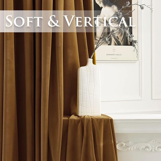 StangH Gold Brown Velvet Curtains 108 inches Long for Living Room, Grommet Thermal Insulated Light Blocking Room Divider Curtains Privacy Window Covering for Bedroom, W52 x L108, 2 Panels